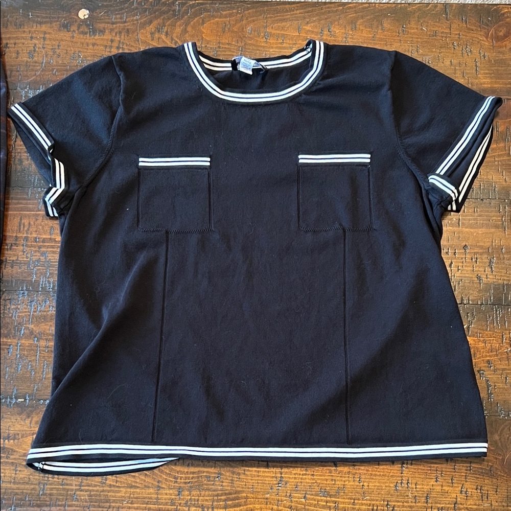 Karl Lagerfeld Black Top with White Stripes